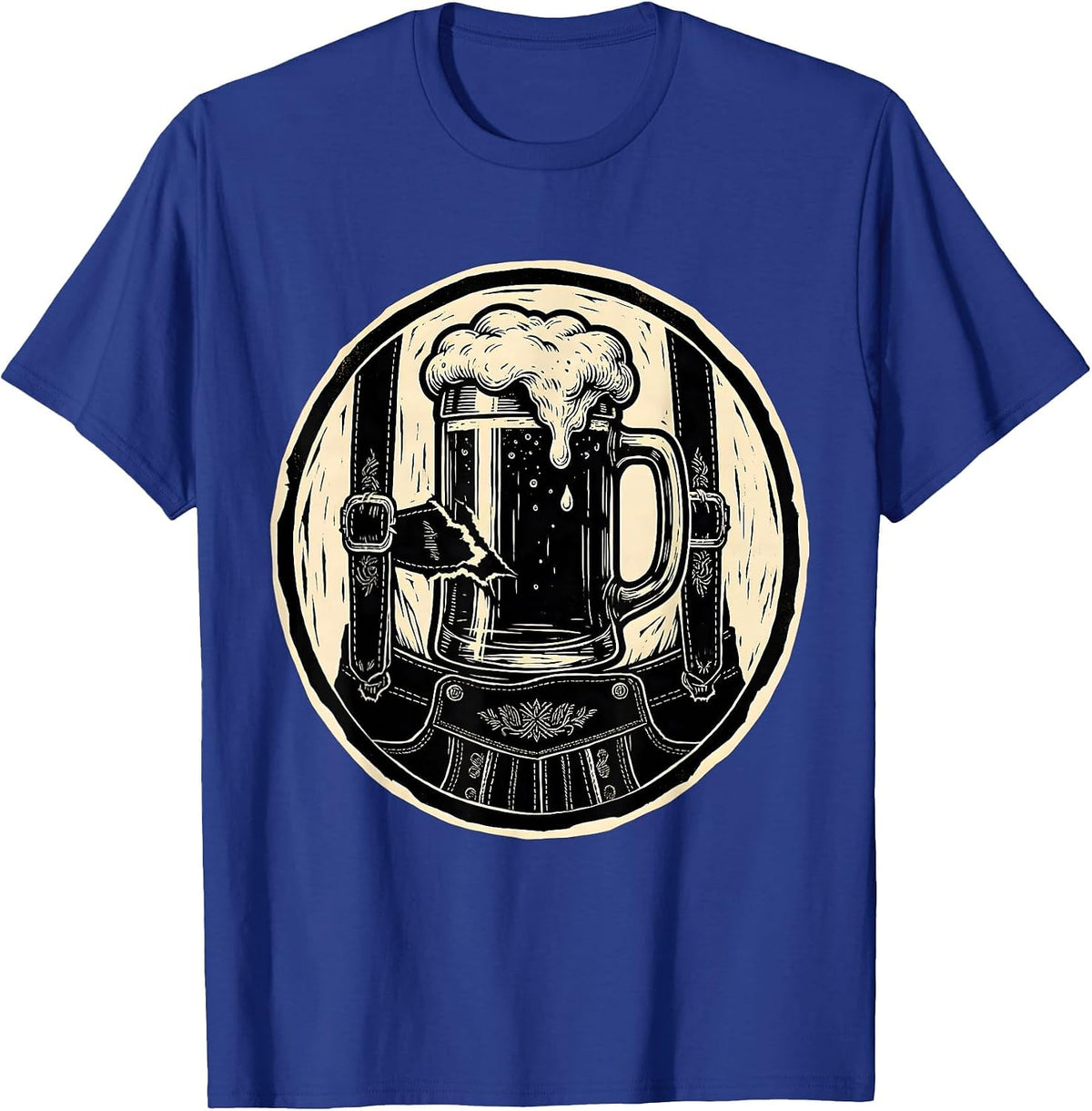 Beer Stein Bursting Through Lederhosen Pocket T-Shirt - Royal Blue