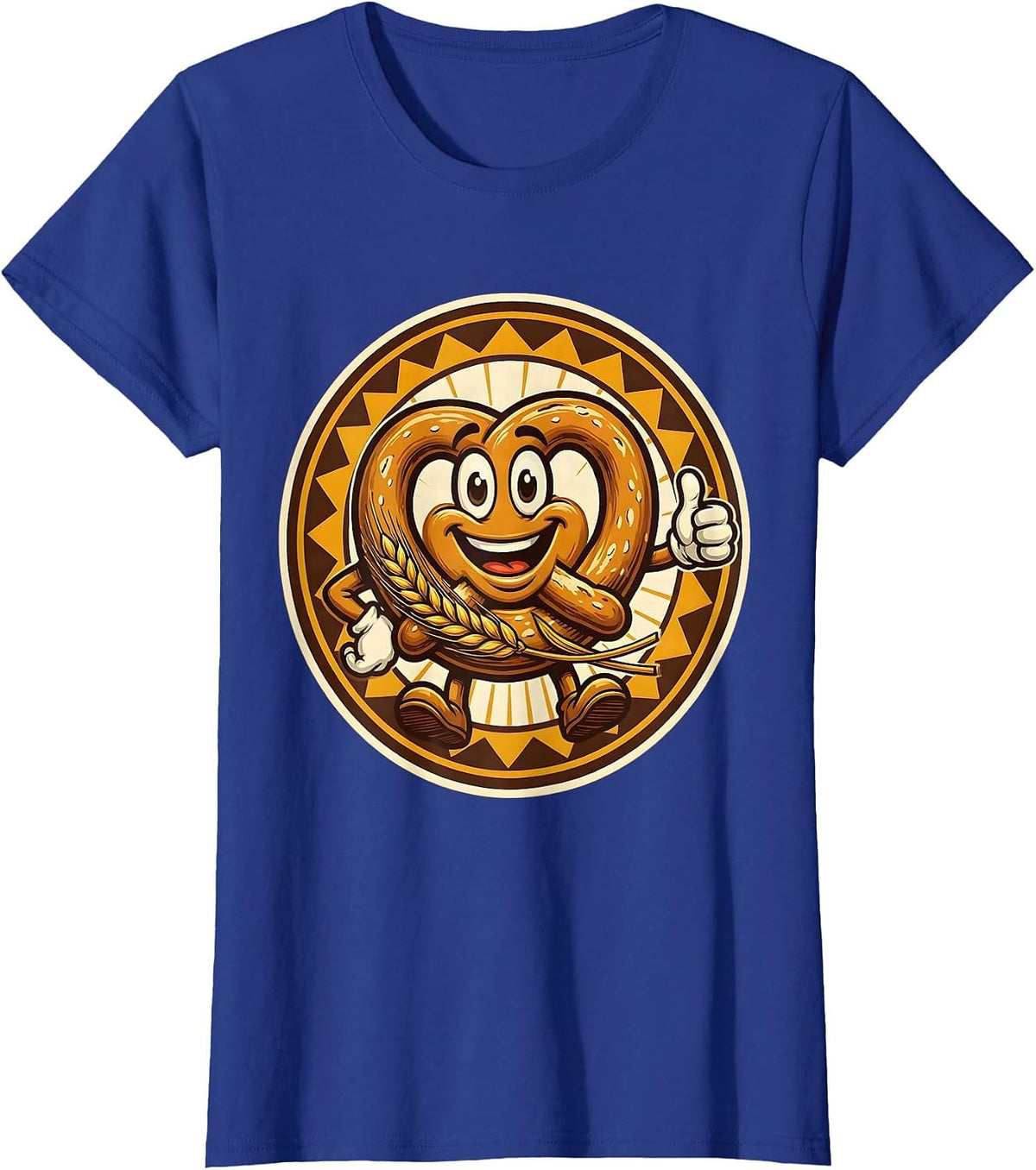 Women's German Pretzel and Wheat Stalk Illustration T-Shirt - Royal Blue