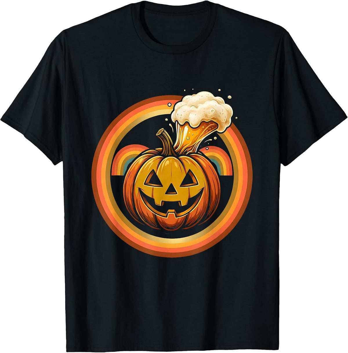 Men's Happy Hour Halloween Jack-O-Lantern Beer Design T-Shirt - Black