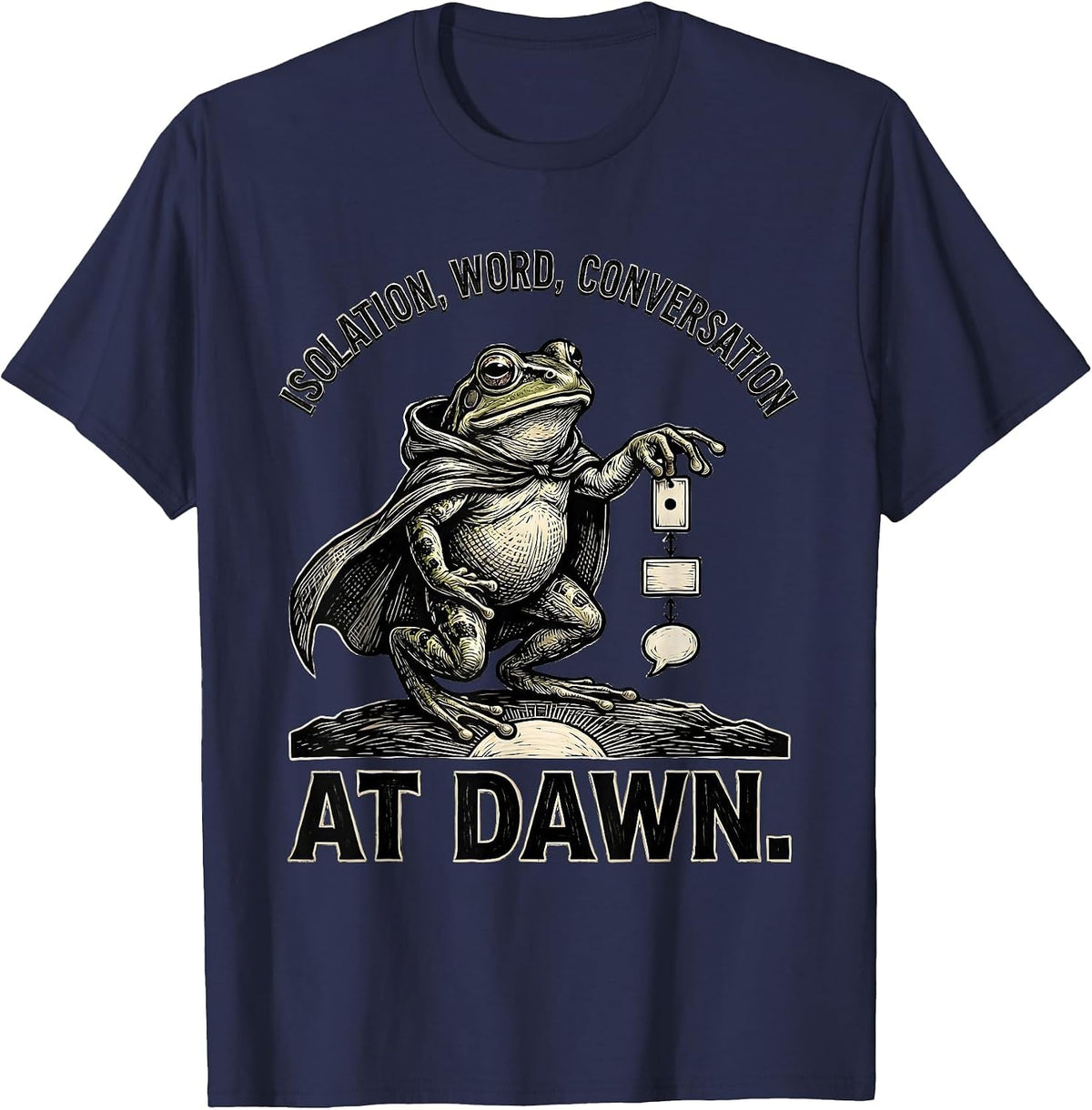 Men's Isolation Word Conversation At Dawn Funny Frog Teacher T-Shirt - Navy Blue