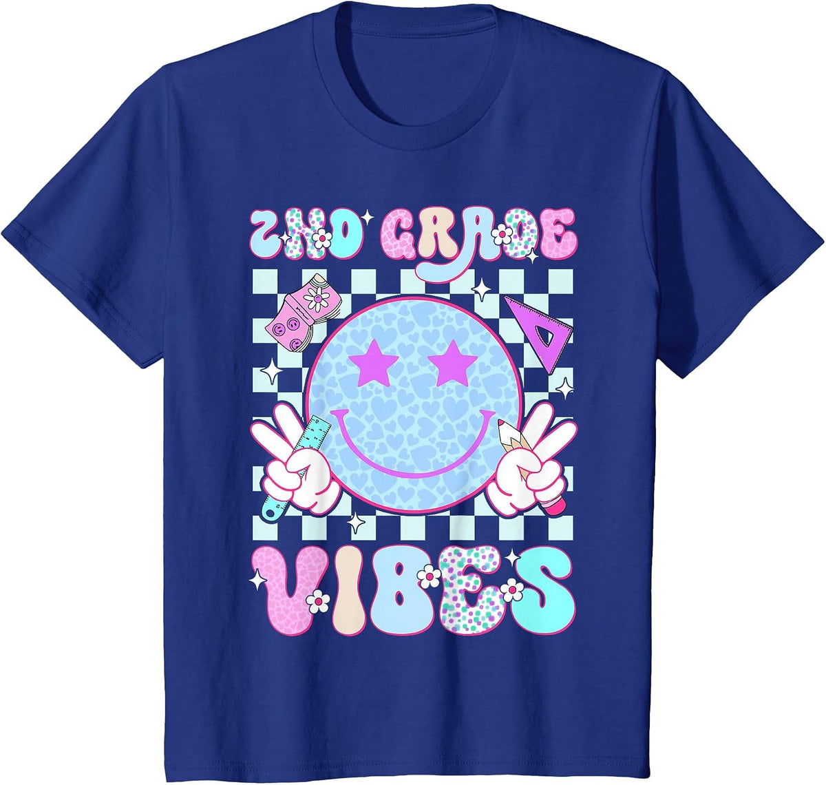 2nd Second Grade Vibes Smile Face Back to School Girl T-Shirt - Royal Blue