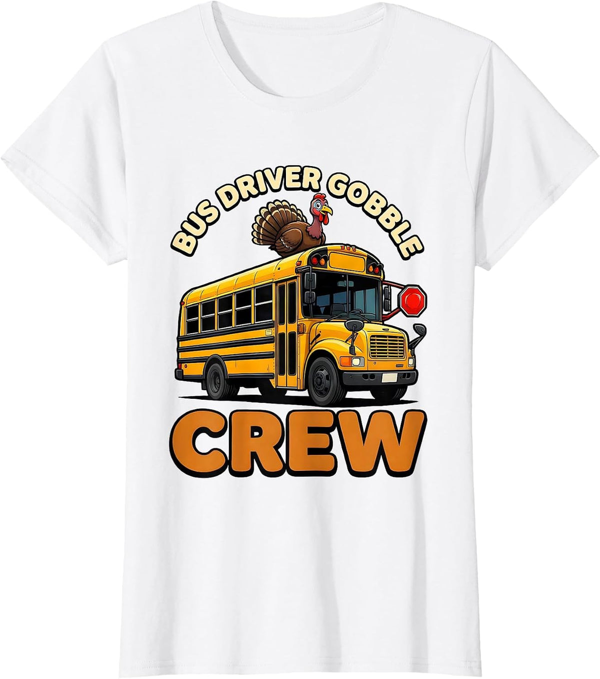 Women's Bus Driver Gobble Crew Cartoon School Bus Driver T-Shirt - White
