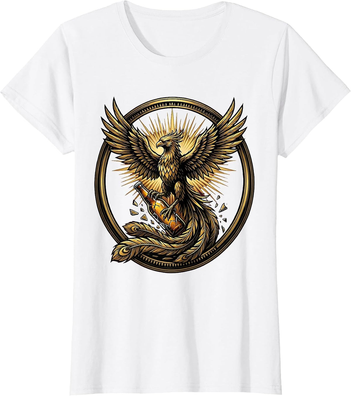 Phoenix Rising From Broken Beer Bottle Graphic T-Shirt - White