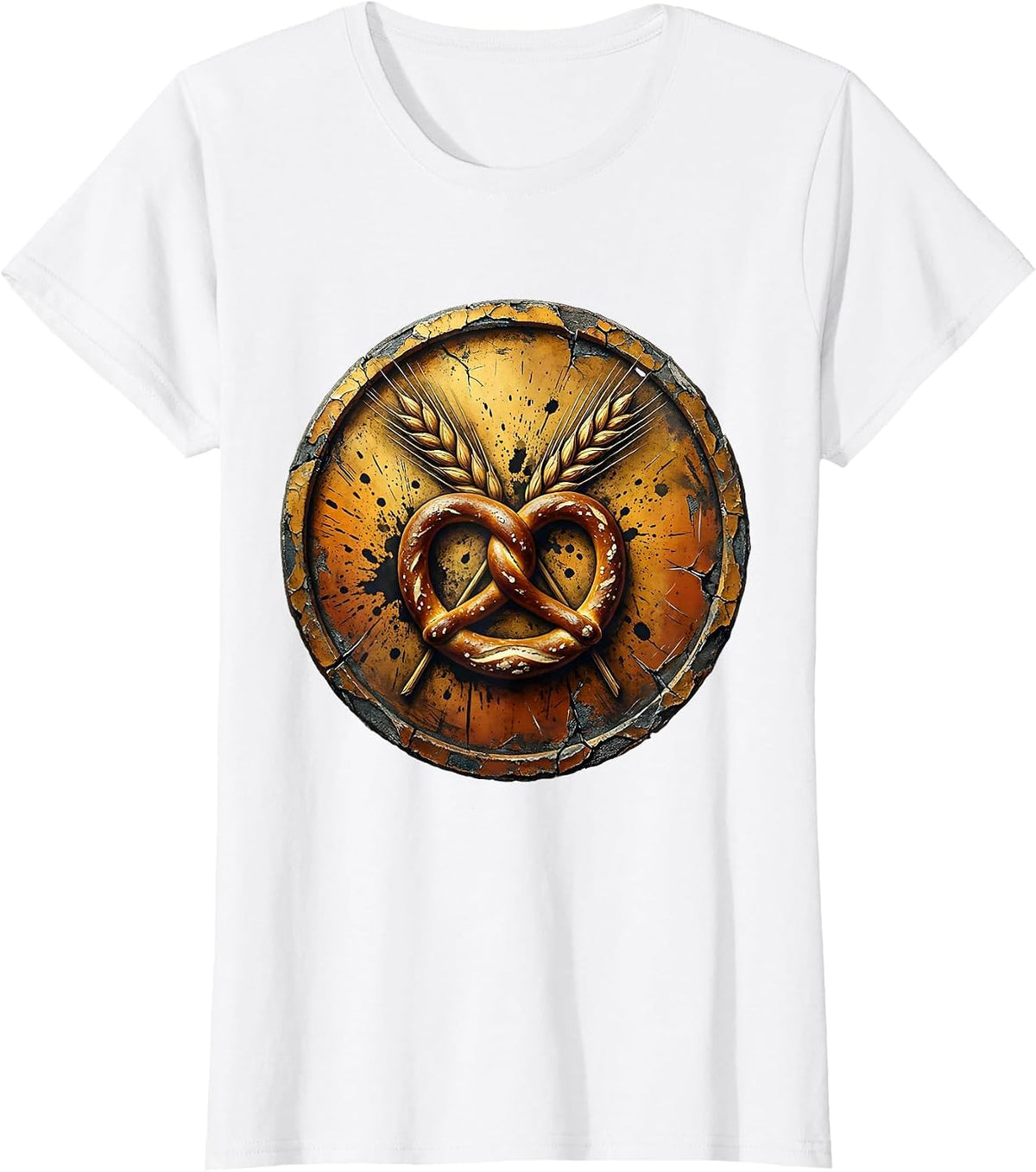 Pretzel and Wheat Stalks Crossed Prost Design T-Shirt - White
