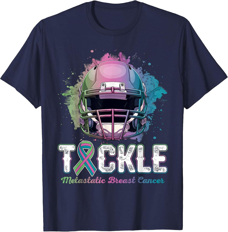 Tackle Metastatic Breast Cancer Awareness Day Football Women T-Shirt - Navy Blue