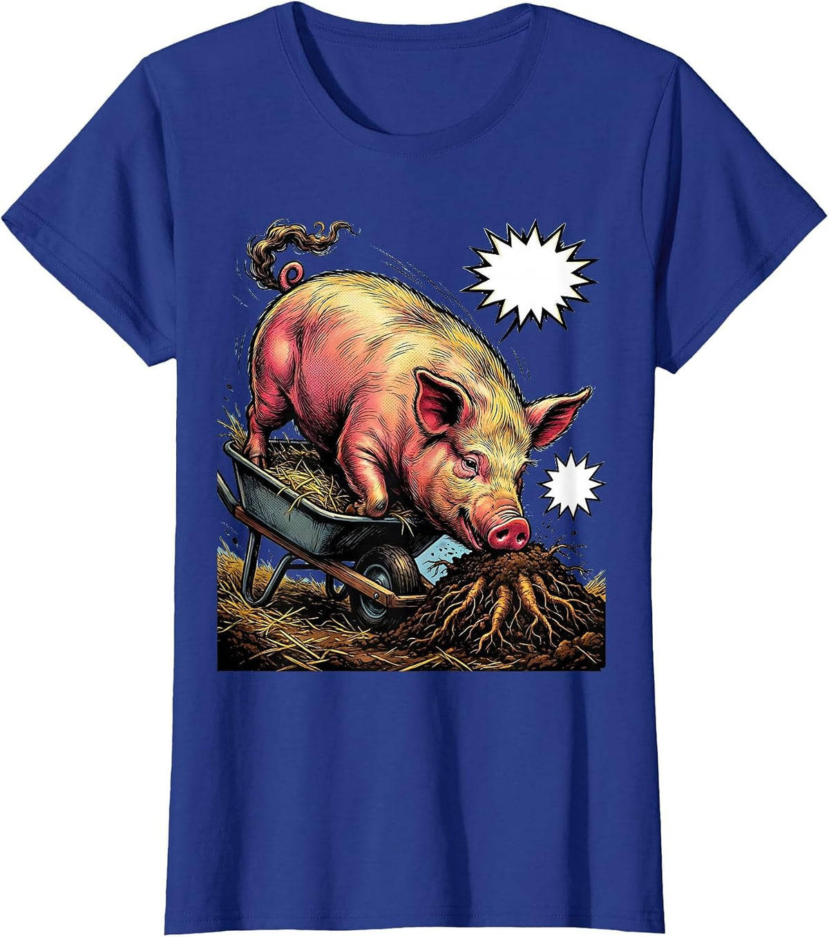 Women's Potbellied Pig Comic Book Farm Animal Lover T-Shirt - Royal Blue