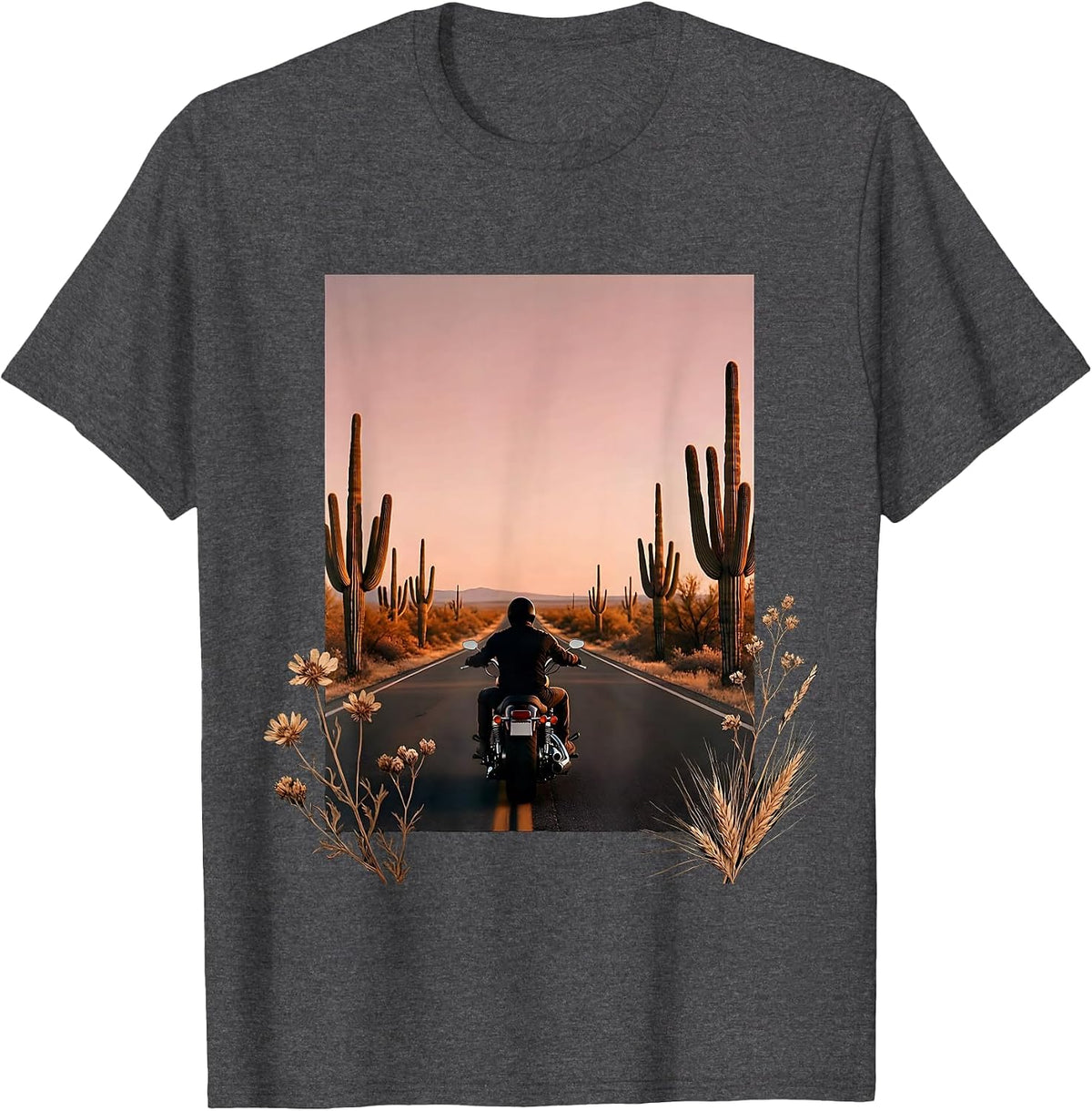 Lone Rider Desert Highway Freedom Motorcycle T-Shirt - Dark Heather Grey