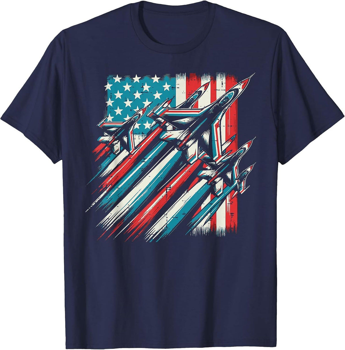 4th of July Jets American Flag Airplane Men Boys Kids T-Shirt - Navy Blue