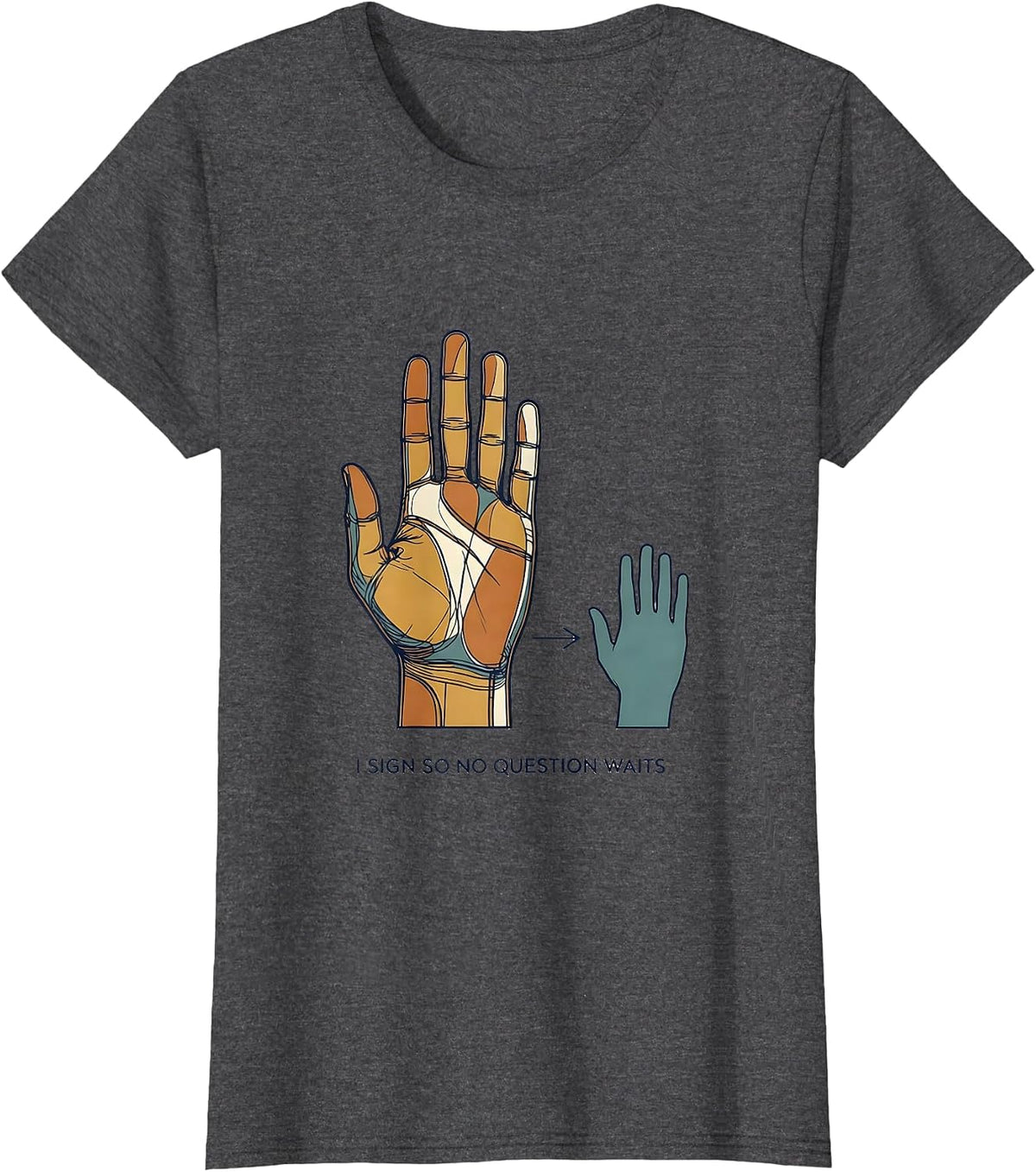 Women's I Sign So No Question Waits ASL Teacher Deaf Awareness T-Shirt - Dark Heather Grey