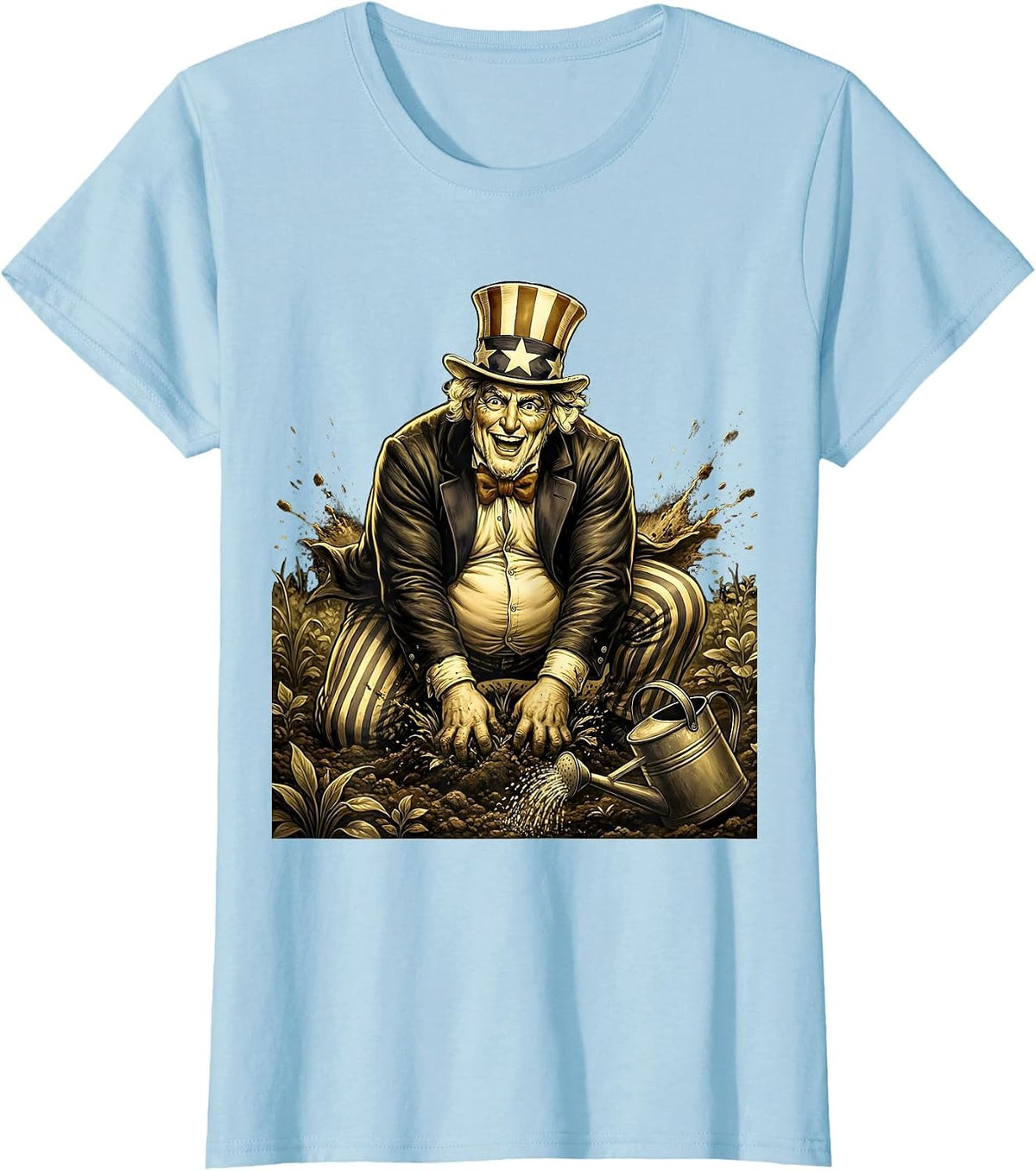 Gnome Beer Belly Gardening Funny Graphic Tee T-Shirt - Baby Blue