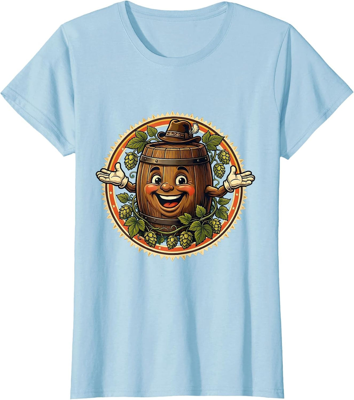 Women's Oktoberfest Hop Vine and Barrel Graphic T-Shirt - Baby Blue