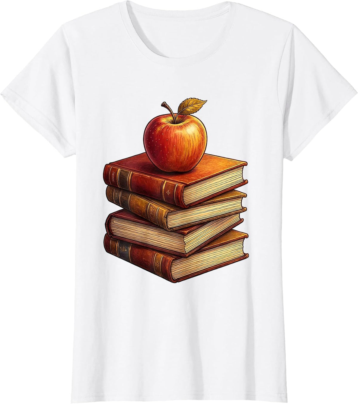 Middle School Teacher Stacked Textbooks Apple Gift T-Shirt - White