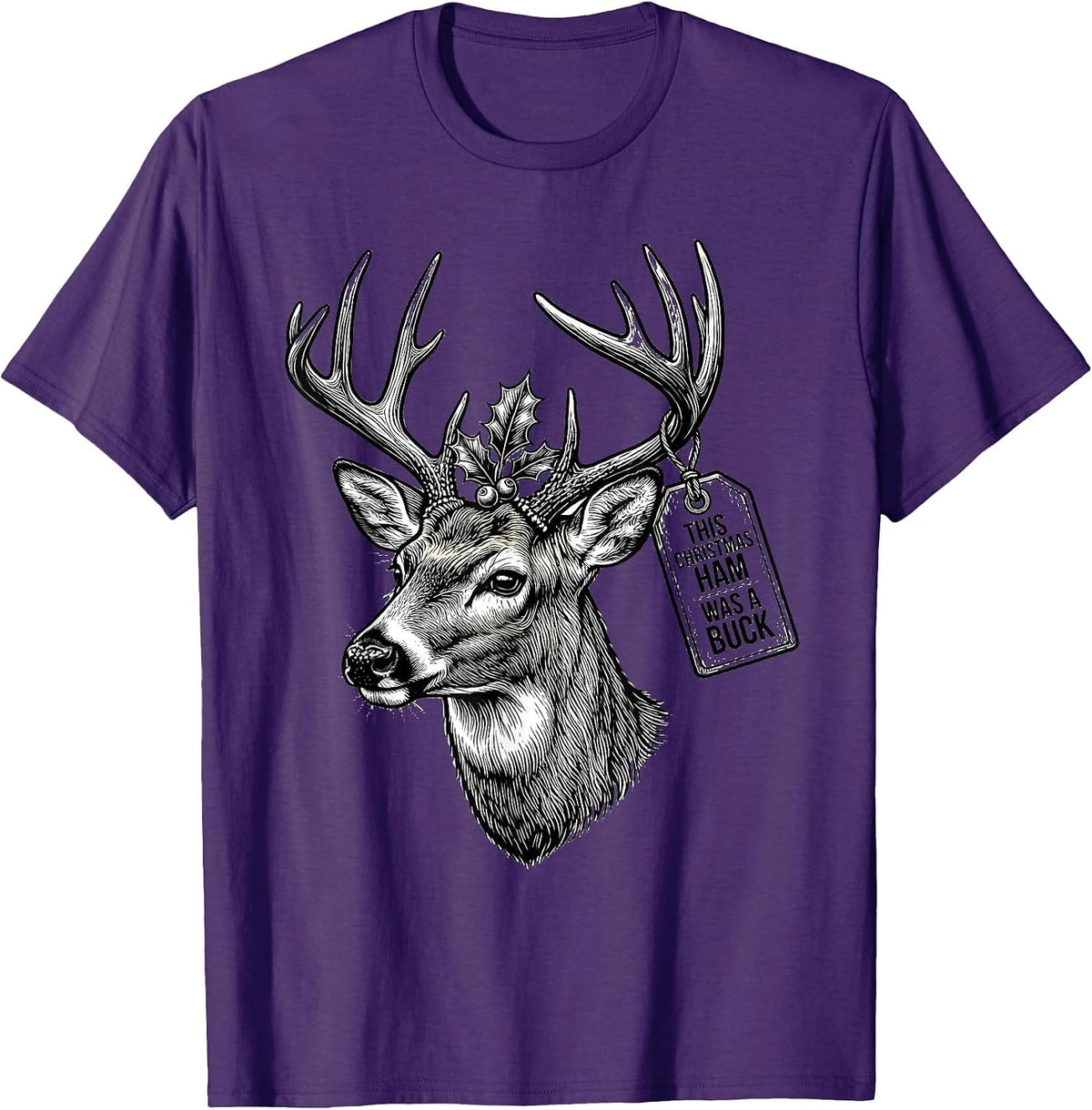 Men's This Christmas Ham Was a Buck Funny Hunting Gift Deer Hunter T-Shirt - Purple