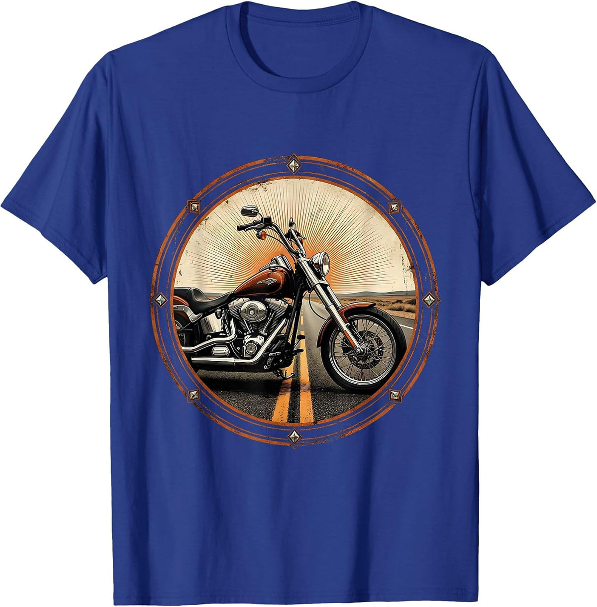 Vintage Chopper Open Highway Motorcycle Graphic T-Shirt - Royal Blue