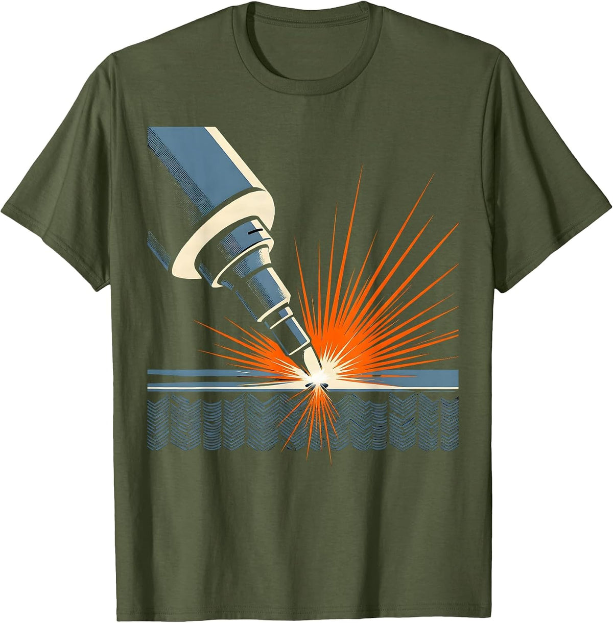 Men's Oversized MIG Welding Gun Blue Collar Humor Metal Worker T-Shirt - Olive Green