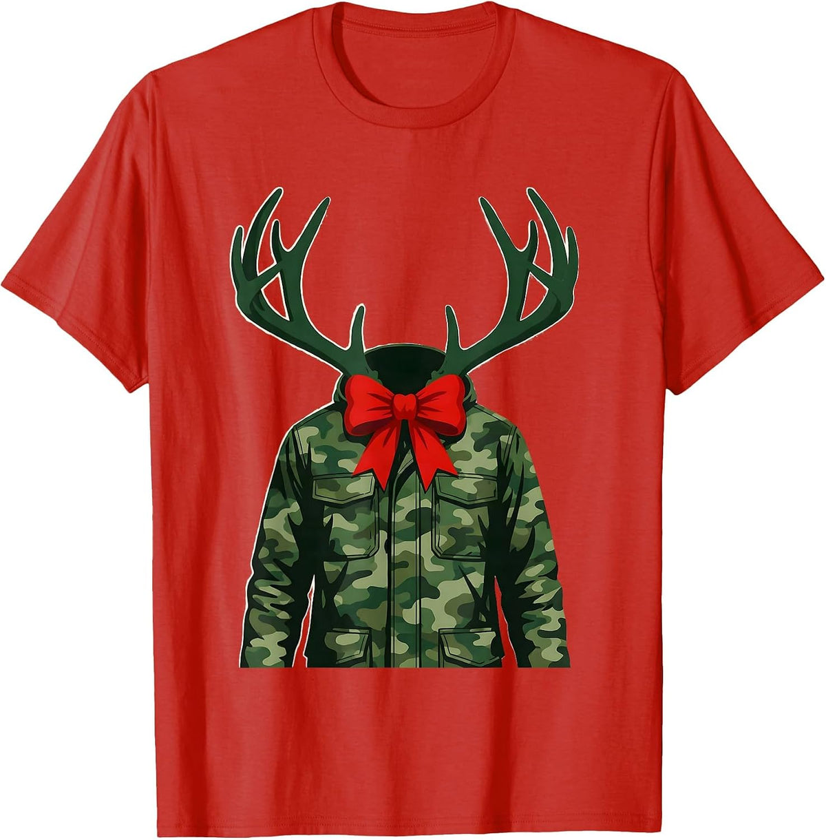 Men's Camo Hunter Jacket Silhouette Christmas Deer Hunting Gift T-Shirt - Red