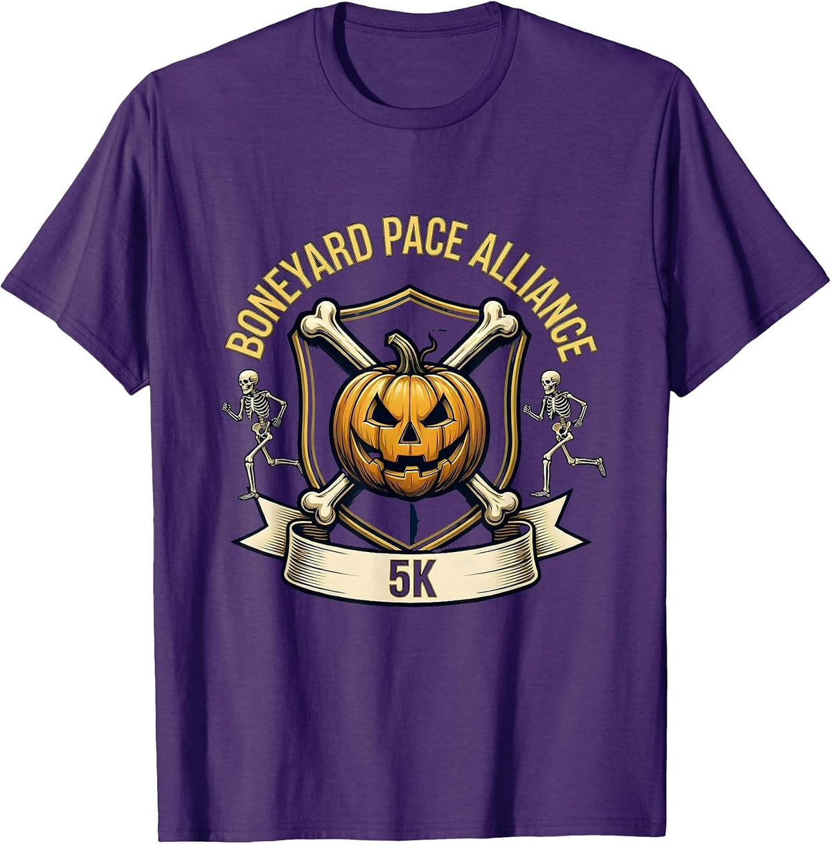 Men's Boneyard Pace Alliance 5K Funny Skeleton Halloween Runner T-Shirt - Purple