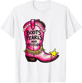 Men's Boots Pearls and Attitude Pink Cowgirl Design T-Shirt - White
