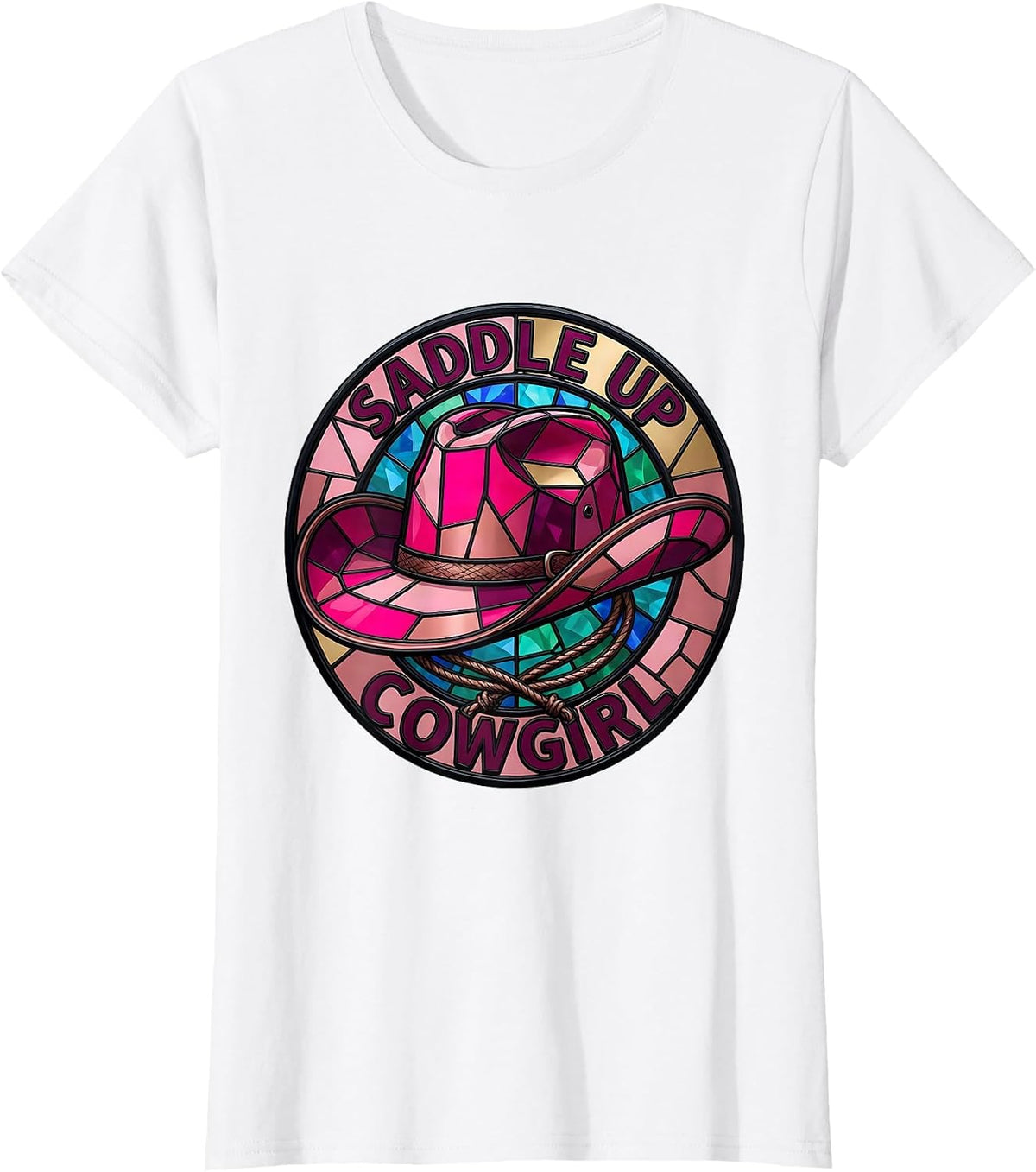 Women's Saddle Up Cowgirl Pink Western Design T-Shirt - White