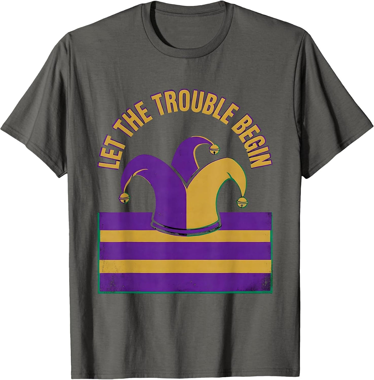 Let The Trouble Begin Screenprint Mardi Gras Group Costume T-Shirt - Asphalt Grey