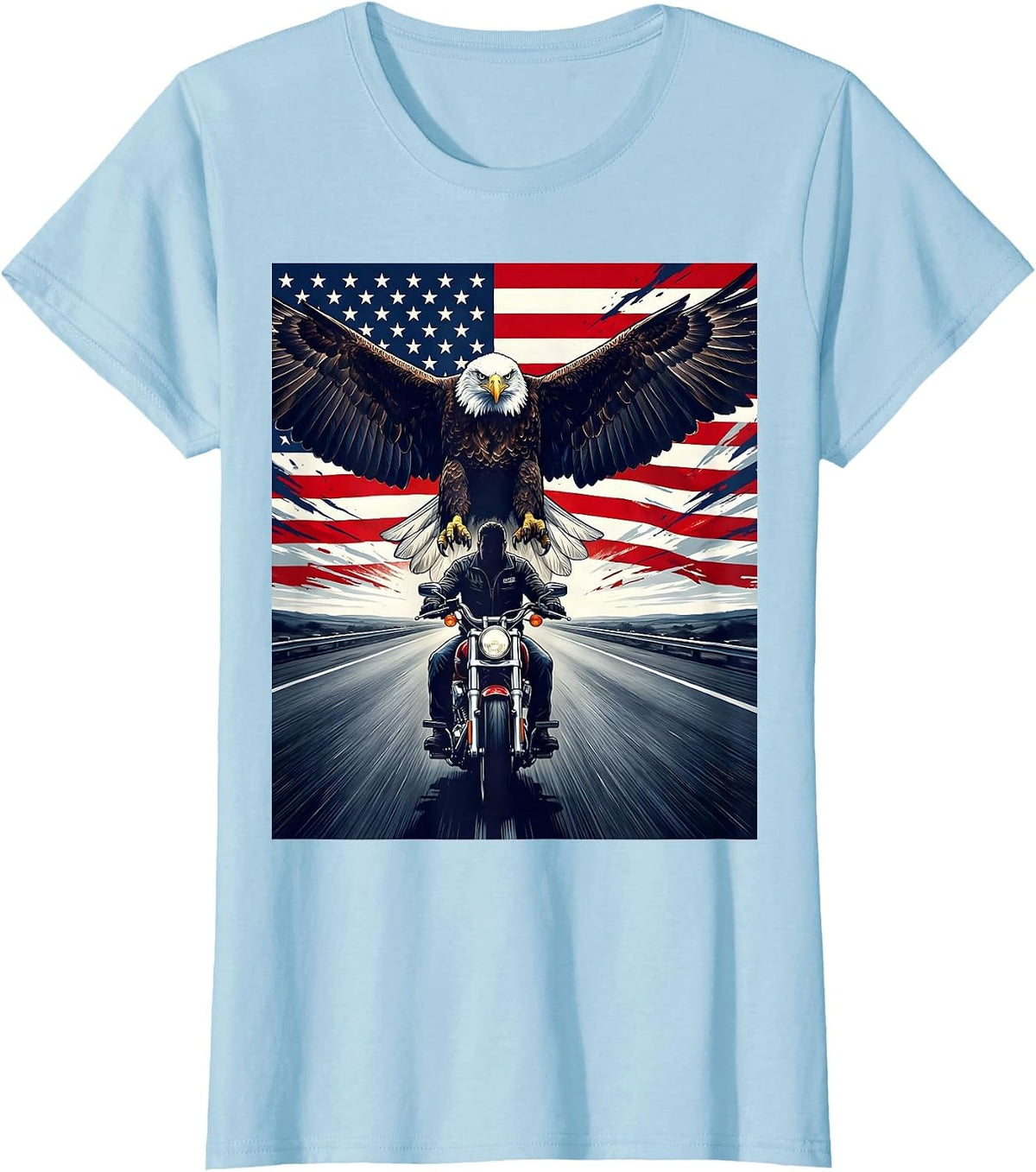 Freedom Rider Open Highway Motorcycle Design T-Shirt - Baby Blue