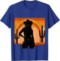 Cowgirl Silhouette Desert Sunset Graphic Tee T-Shirt - Royal Blue