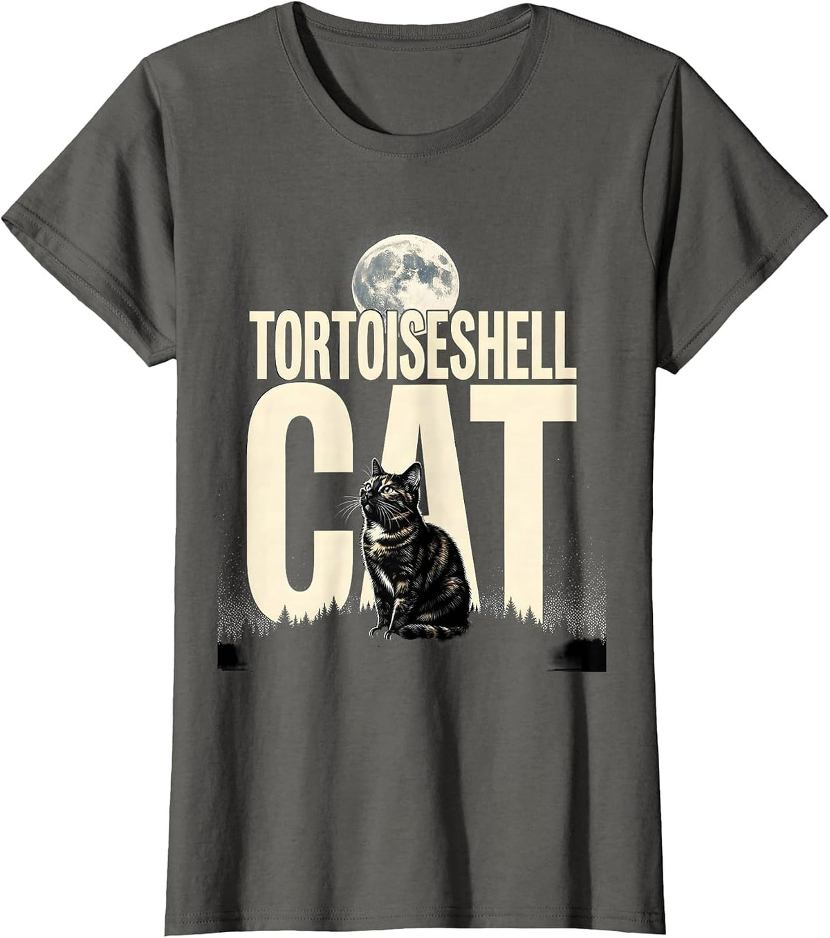 Women's Tortoiseshell Cat Howling at Moon Vintage Retro Cat Lover T-Shirt - Asphalt Grey