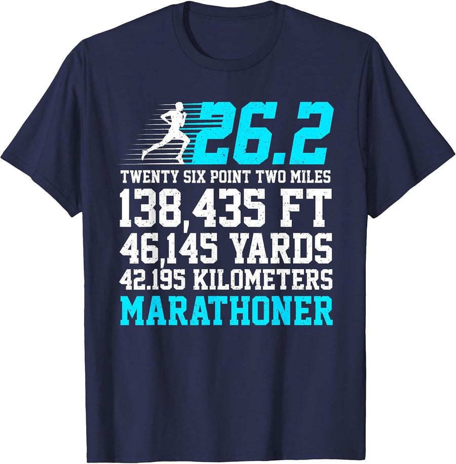 26.2 Marathon Runner Art for Men Women Finisher Marathoner T-Shirt - Navy Blue