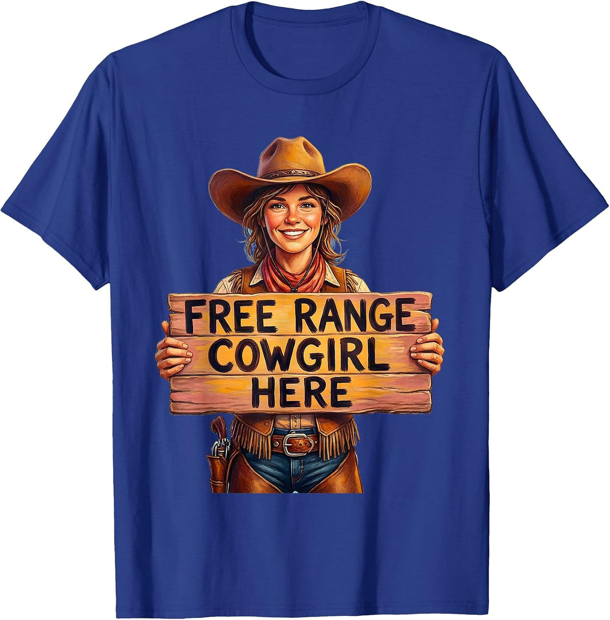 Free Range Cowgirl Western Spirit Design T-Shirt - Royal Blue