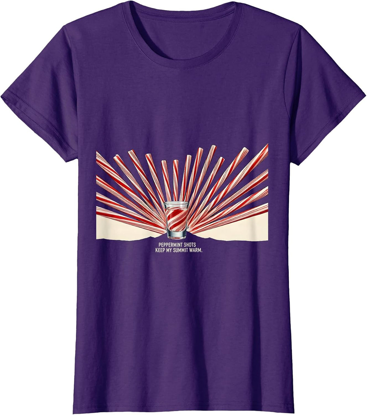 Women's Peppermint Shots Keep My Summit Warm Funny Rum Bar Crawl T-Shirt - Purple