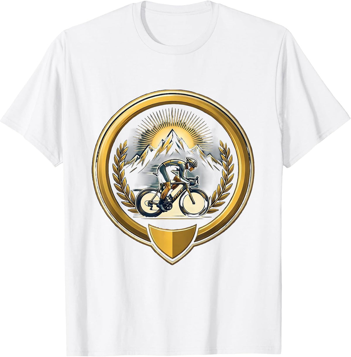 Cyclist Racing Through Summer Mountain Pass T-Shirt - White