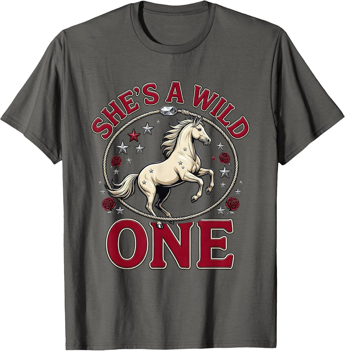 She's a Wild One Western Cowgirl Design T-Shirt - Asphalt Grey