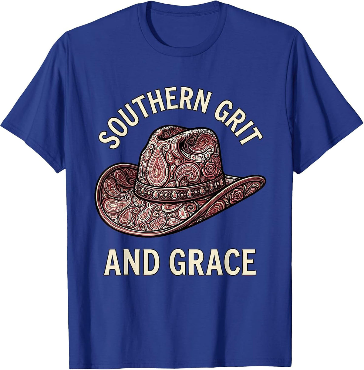 Southern Grit and Grace Cowboy Western Design T-Shirt - Royal Blue