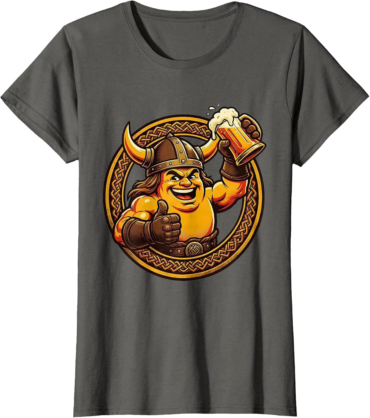 Women's Viking Warrior Beer Toast Graphic Tee T-Shirt - Asphalt Grey