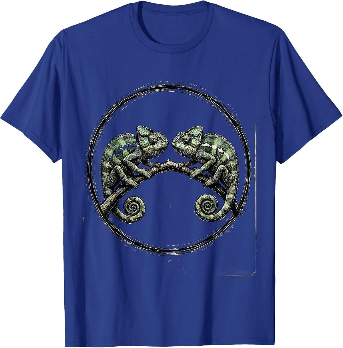 Twin Day Matching Chameleons on Branch Graphic T-Shirt - Royal Blue