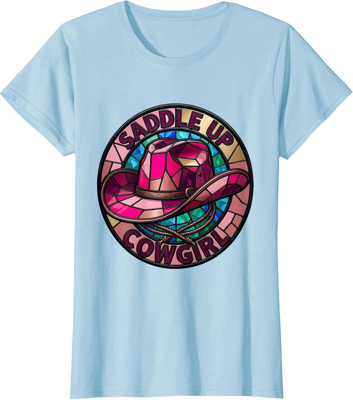 Women's Saddle Up Cowgirl Pink Western Design T-Shirt - Baby Blue