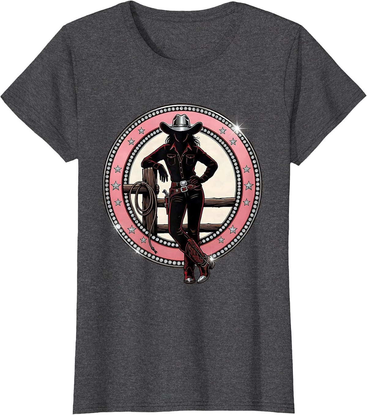 Women's Bold Cowboy Leaning on Fence Post Graphic T-Shirt - Dark Heather Grey