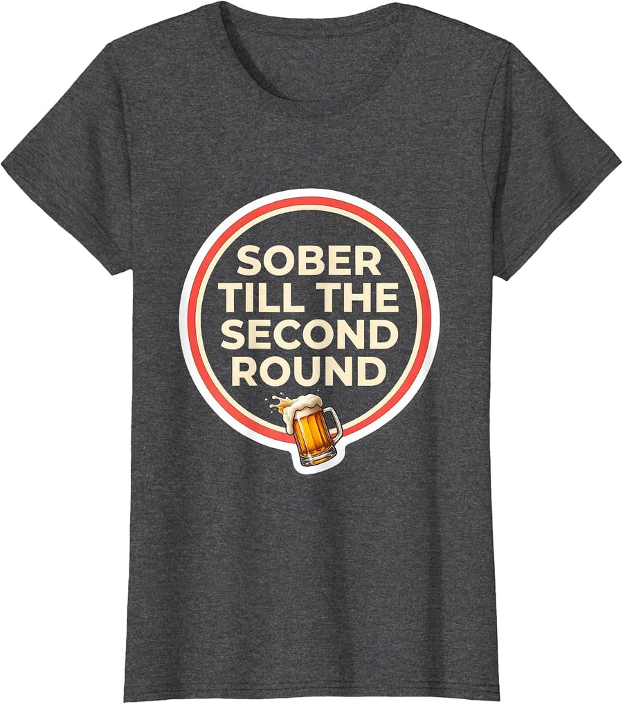 Women's Sober Till The Second Round Funny Christmas Party Drinking T-Shirt - Dark Heather Grey