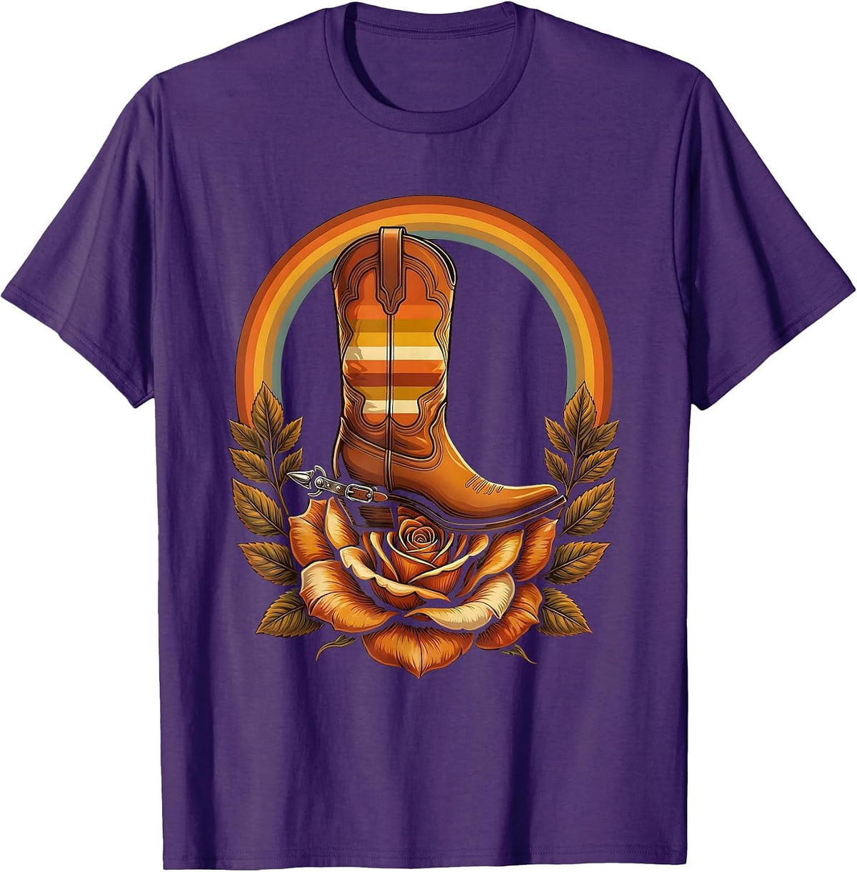 Men's Cowgirl Spurred Boot Crushing Rose Graphic T-Shirt - Purple