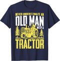 Never Underestimate an Old Man with A Tractor Farming Farm T-Shirt - Navy Blue