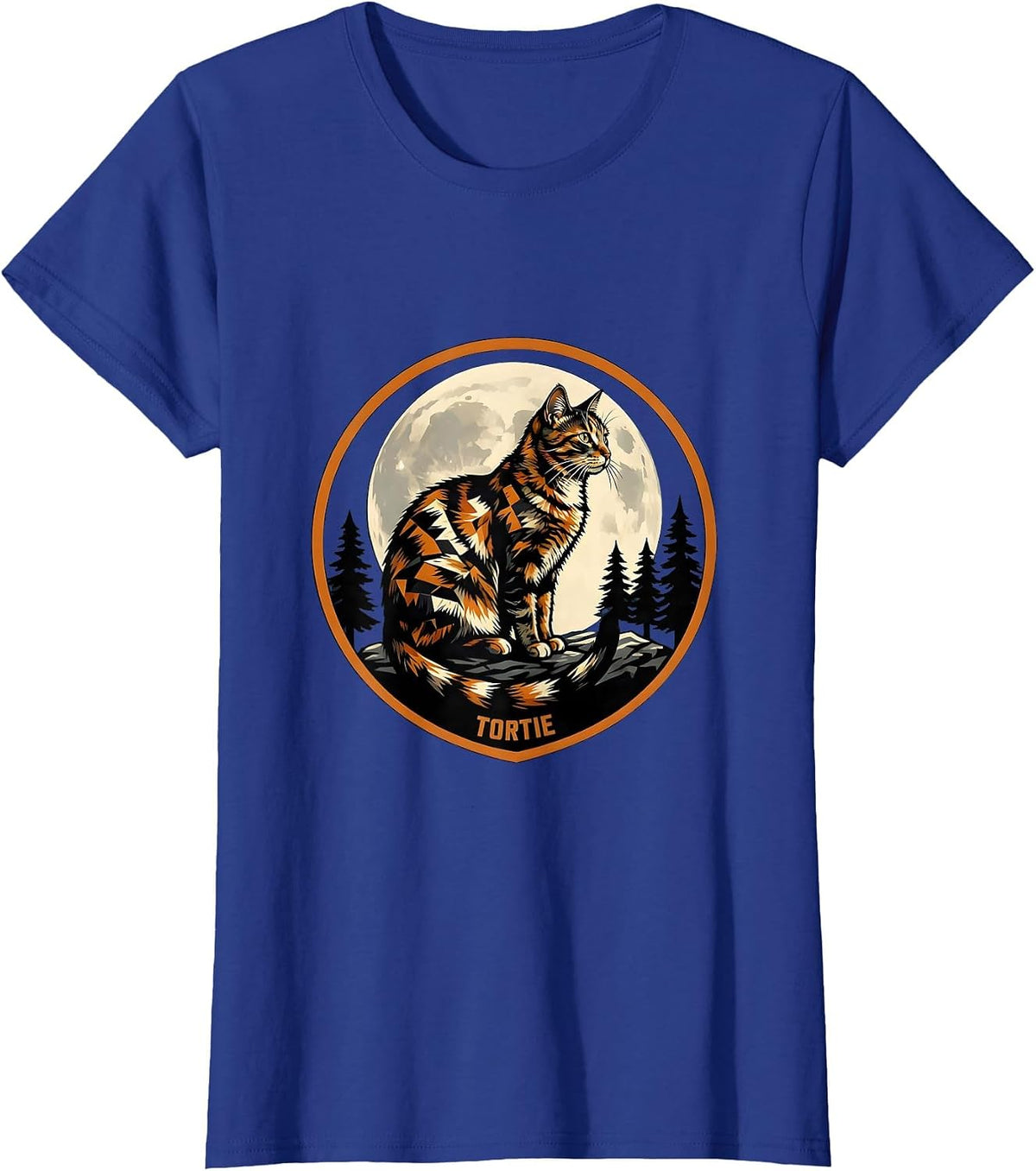 Women's Tortie 90s Retro Moonlit Cat Breed Portrait Vintage T-Shirt - Royal Blue