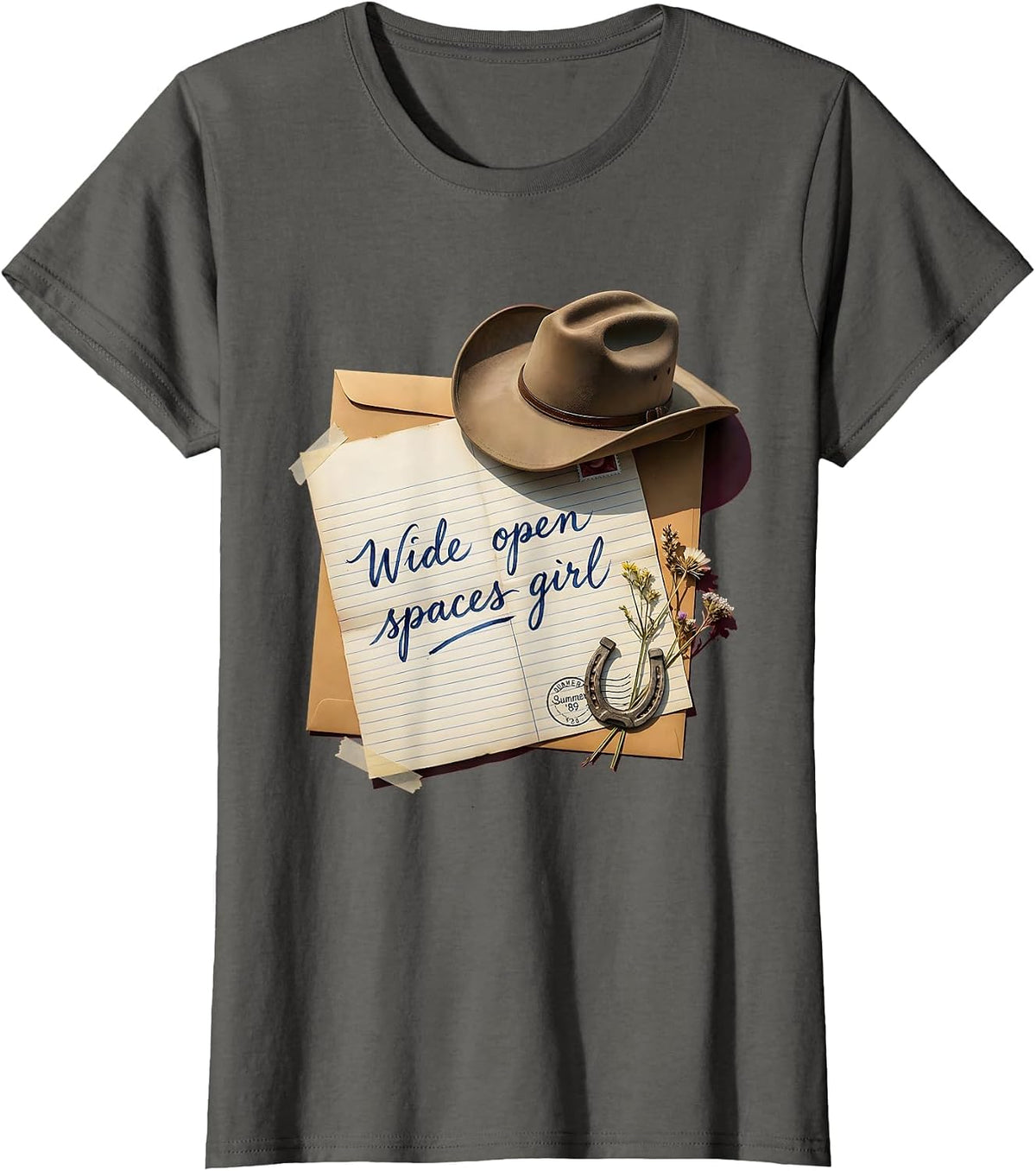 Women's Wide Open Spaces Girl Cowgirl Design T-Shirt - Asphalt Grey