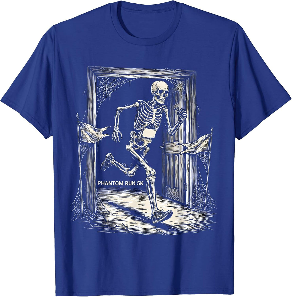 Phantom Run 5K Funny Skeleton Runner Halloween 5K Race T-Shirt - Royal Blue
