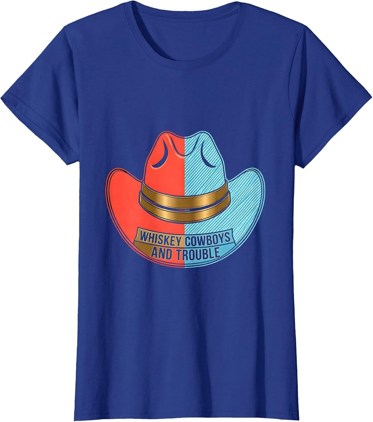 Women's Whiskey Cowboys and Trouble Western Design T-Shirt - Royal Blue