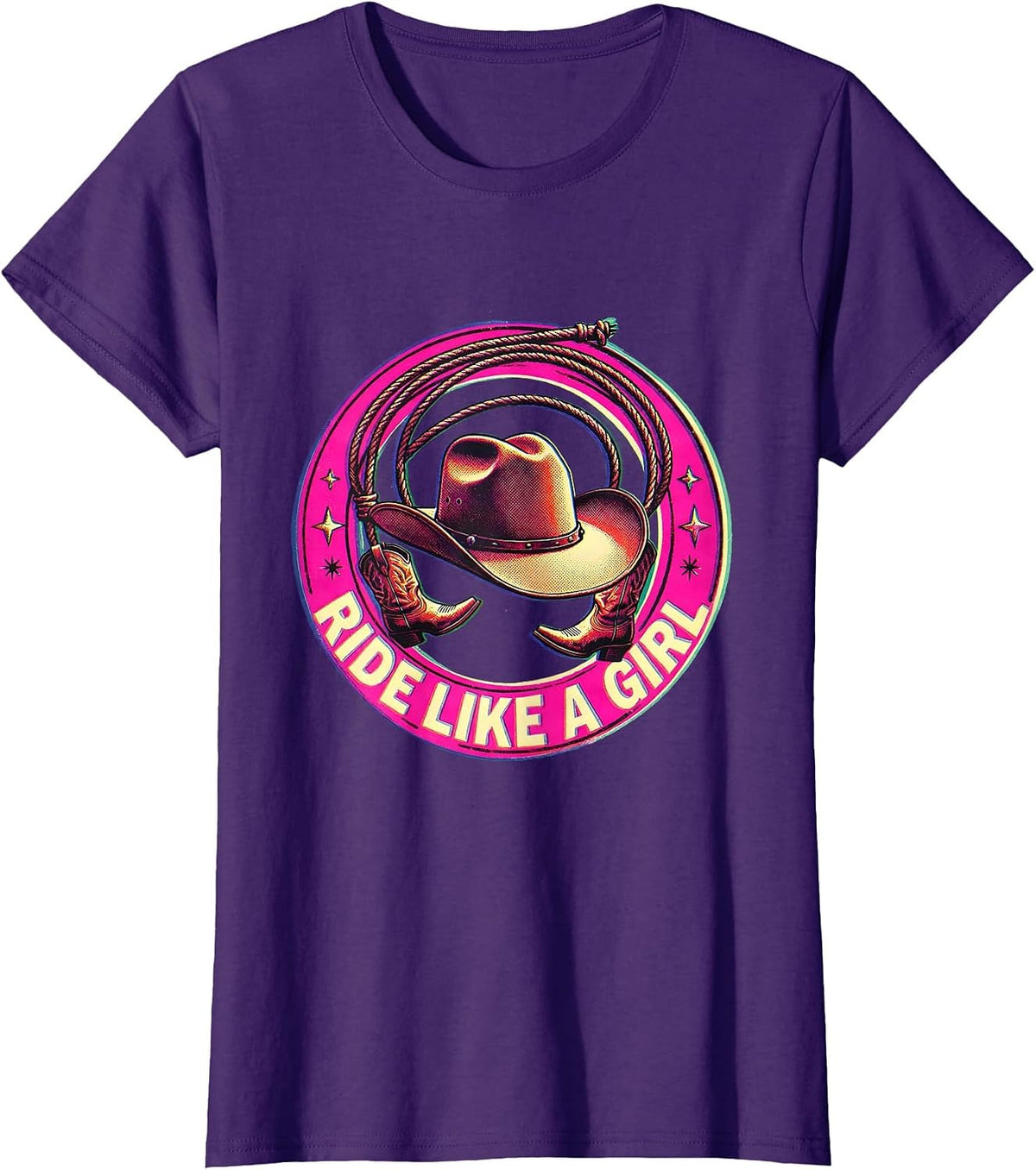 Women's Ride Like a Girl Pink Cowgirl Design T-Shirt - Purple