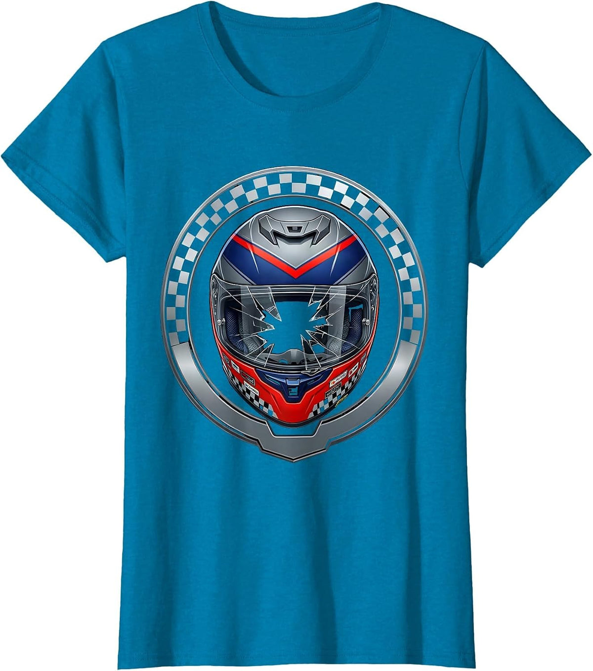 Women's Weathered Bike Helmet Cracked Visor Graphic T-Shirt - Sapphire Blue