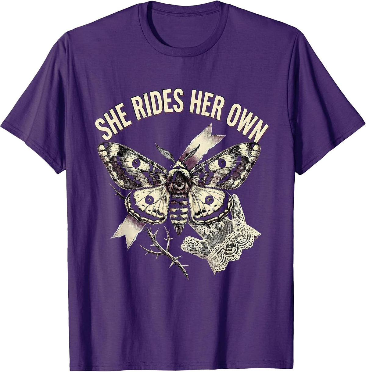 She Rides Her Own Motorcycle Biker Design T-Shirt - Purple