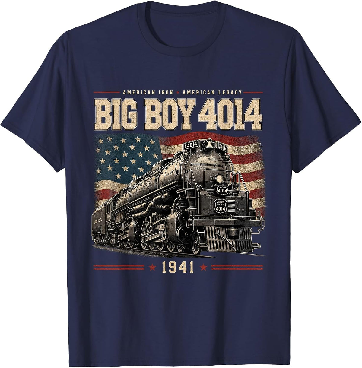 Big Boy 4014 Steam Train Vintage Locomotive Engine T-Shirt - Navy Blue
