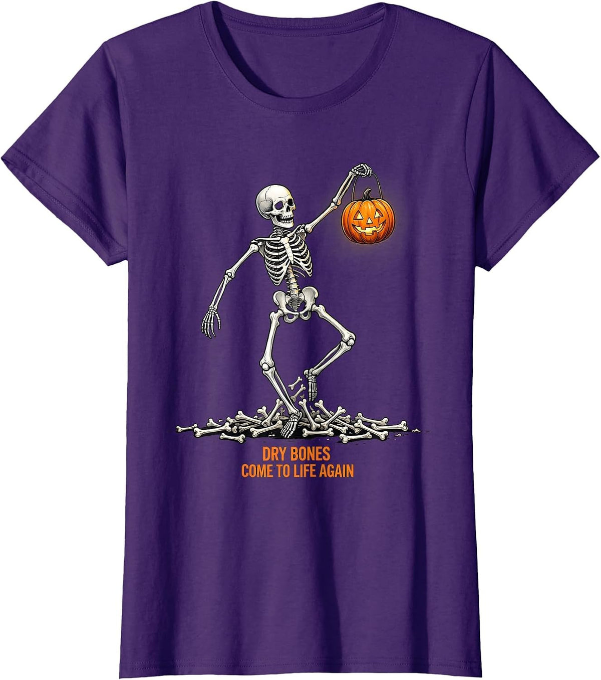 Women's Dry Bones Come to Life Again Christian Skeleton Halloween T-Shirt - Purple