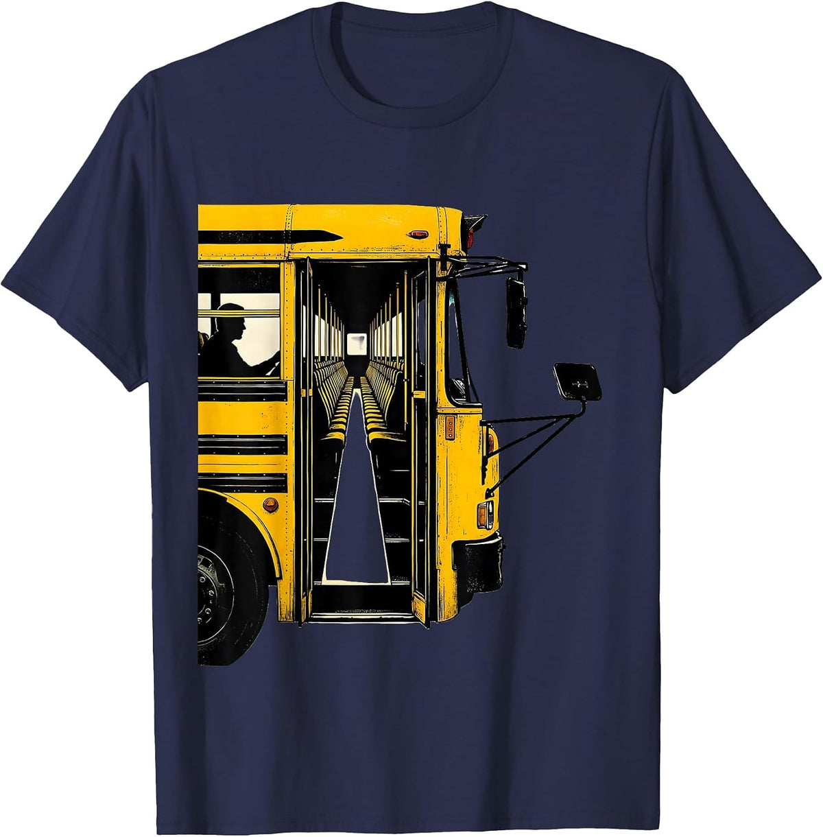 Men's School Bus Driver Appreciation Stencil Graphic Humor T-Shirt - Navy Blue
